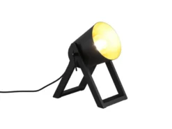 LED Tischleuchte Naturholz & Metallschirm Schwarz/Gold, Höhe 21cm