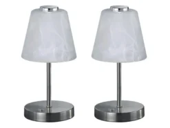 LED Tischleuchten 2er SET 4-fach Dimmer Silber Alabaster Glas, Höhe 24cm