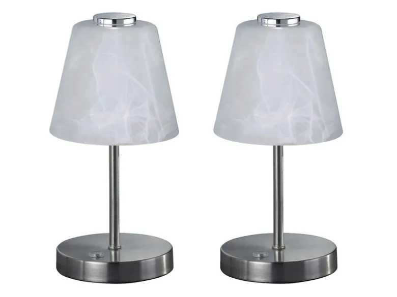 LED Tischleuchten 2er SET 4-fach Dimmer Silber Alabaster Glas, Höhe 24cm