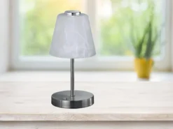 LED Tischleuchten 2er SET 4-fach Dimmer Silber Alabaster Glas, Höhe 24cm