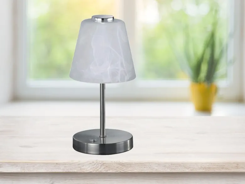 LED Tischleuchten 2er SET 4-fach Dimmer Silber Alabaster Glas, Höhe 24cm