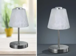 LED Tischleuchten 2er SET 4-fach Dimmer Silber Alabaster Glas, Höhe 24cm