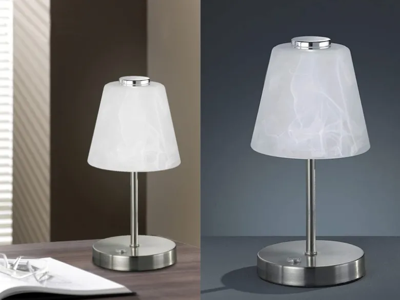 LED Tischleuchten 2er SET 4-fach Dimmer Silber Alabaster Glas, Höhe 24cm