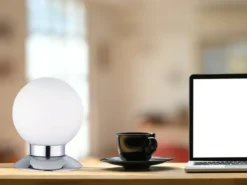 LED Tischleuchte PRINCESS Chrom Glasschirm Weiß, Touchdimmer, Höhe 13cm