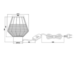 LED Tischleuchte Rattan Geflecht Natur und Gitter im Boho Stil, Höhe 20cm
