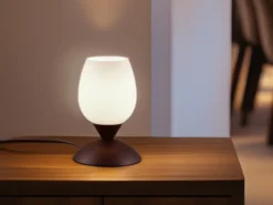 LED Tischleuchte, Rost Optik Glasschirm Weiß Touch dimmbar, Höhe 18cm