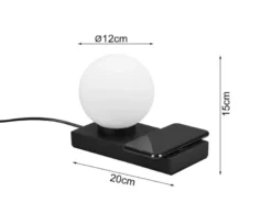 LED Tischleuchte Schwarz induktive Ladestation Touch Glasschirm Weiß, Höhe 15cm