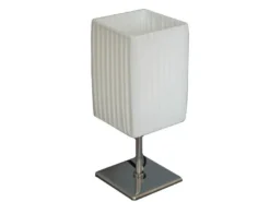 LED Tischleuchte Silber Chrom mit Plissee Stoffschirm Weiß, Höhe 26cm