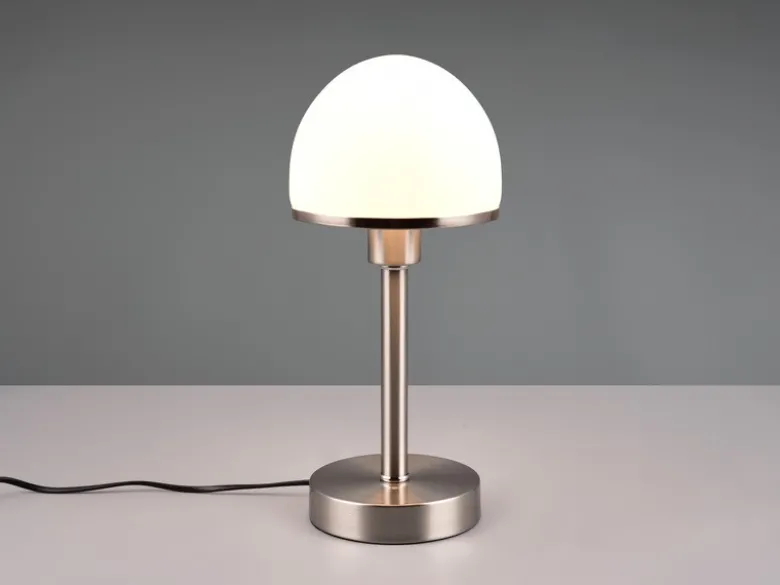 LED Tischleuchte Silber Glasschirm Weiß - Touch dimmbar, Höhe 39cm