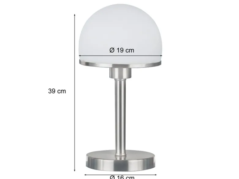 LED Tischleuchte Silber Glasschirm Weiß - Touch dimmbar, Höhe 39cm