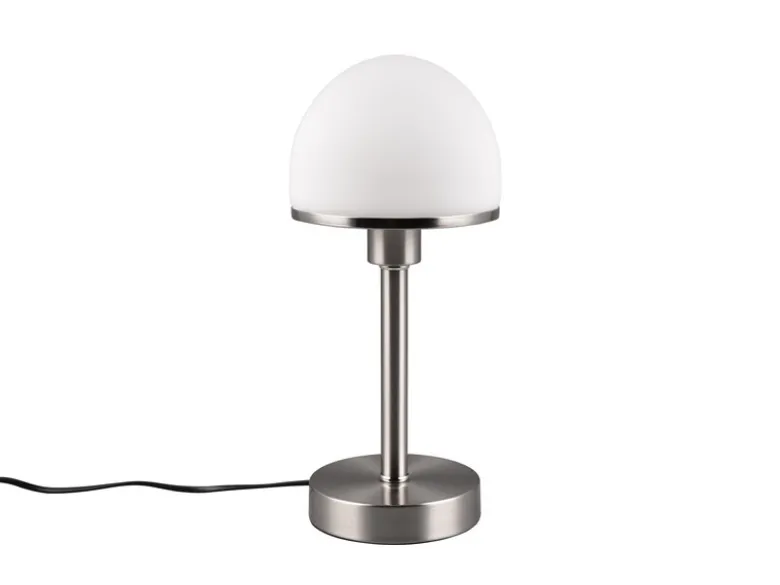 LED Tischleuchte Silber Glasschirm Weiß - Touch dimmbar, Höhe 39cm