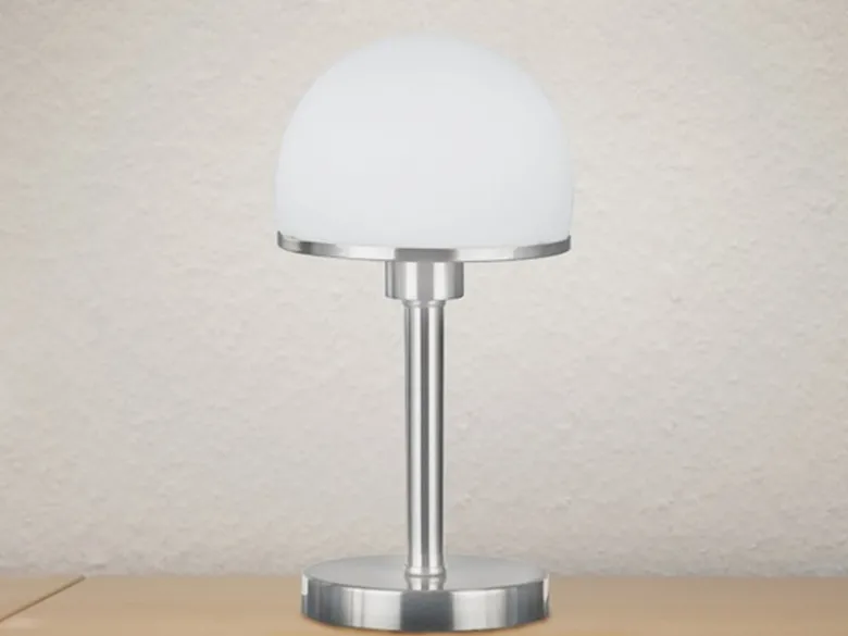 LED Tischleuchte Silber Glasschirm Weiß - Touch dimmbar, Höhe 39cm
