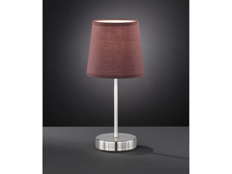 LED Tischleuchte Silber mit Stoffschirm Ø14cm in Hellbraun, Höhe 32cm