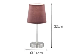 LED Tischleuchte Silber mit Stoffschirm Ø14cm in Hellbraun, Höhe 32cm