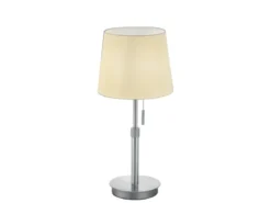 LED Tischleuchte Silber mit Stoffschirm Weiß, Höhe 45-56cm verstellbar