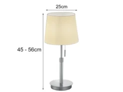LED Tischleuchte Silber mit Stoffschirm Weiß, Höhe 45-56cm verstellbar
