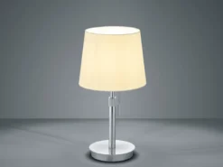 LED Tischleuchte Silber mit Stoffschirm Weiß, Höhe 45-56cm verstellbar