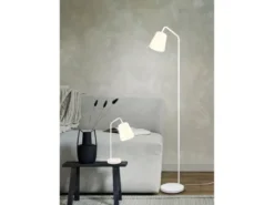 LED Tischleuchte Spot schwenkbar, aus Metall & Stoffschirm in Weiß, Höhe 45cm