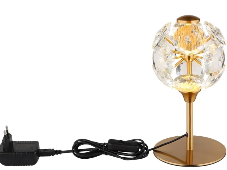 LED Tischleuchte VIRINA Gold mit Kugel Lampenschirm aus K9 Kristallen, Höhe 26cm
