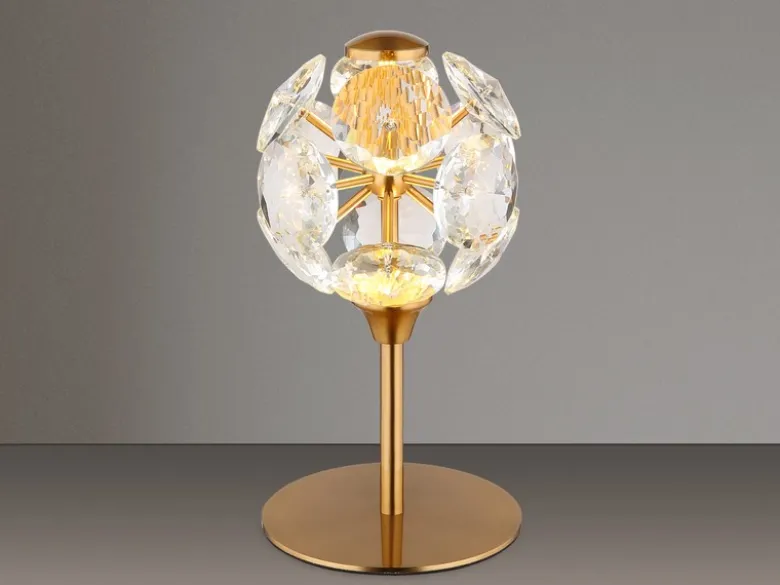 LED Tischleuchte VIRINA Gold mit Kugel Lampenschirm aus K9 Kristallen, Höhe 26cm