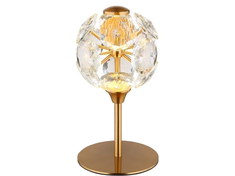 LED Tischleuchte VIRINA Gold mit Kugel Lampenschirm aus K9 Kristallen, Höhe 26cm