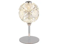 LED Tischleuchte VIRINA Silber Chrom mit Kugel aus K9 Kristallen, Höhe 26cm
