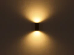 LED Up and Down Außenwandleuchte aus Aluminium in Holzoptik, Höhe 15cm