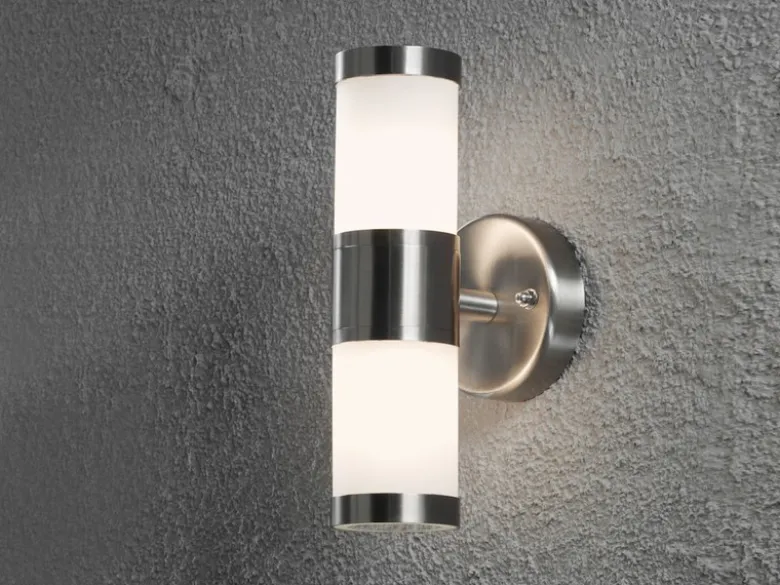 LED Up-Down Edelstahl Außenwandleuchte mit Glas weiß, Höhe 23cm