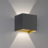 LED Updown Wandleuchte THORE Schwarz Gold für Innen & Außen, Quadrat 10cm