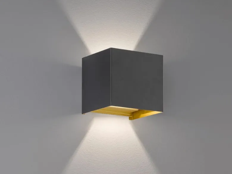 LED Updown Wandleuchte THORE Schwarz Gold für Innen & Außen, Quadrat 10cm