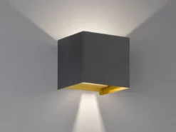 LED Updown Wandleuchte THORE Schwarz Gold für Innen & Außen, Quadrat 10cm