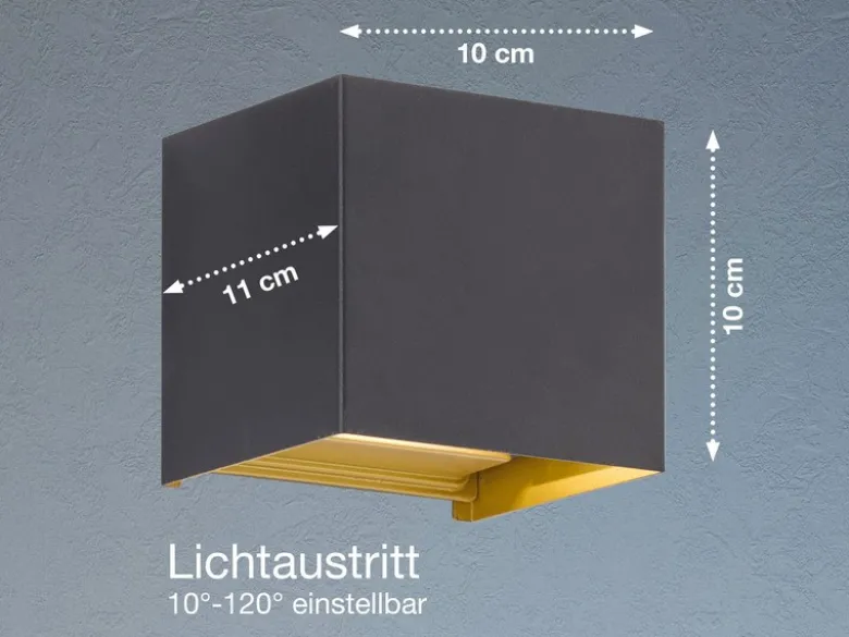 LED Updown Wandleuchte THORE Schwarz Gold für Innen & Außen, Quadrat 10cm