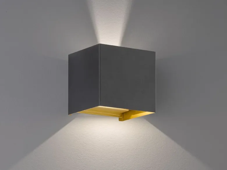 LED Updown Wandleuchte THORE Schwarz Gold für Innen & Außen, Quadrat 10cm