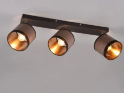 LED Wand- & Deckenstrahler mit Stoffschirmen in Taupe/Gold, Breite 58cm