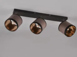 LED Wand- & Deckenstrahler mit Stoffschirmen in Taupe/Gold, Breite 58cm