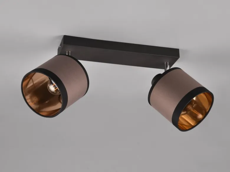 LED Wand- & Deckenstrahler mit Stoffschirmen in Taupe/Gold, Breite 35cm