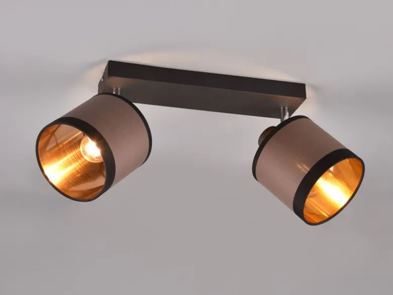 LED Wand- & Deckenstrahler mit Stoffschirmen in Taupe/Gold, Breite 35cm