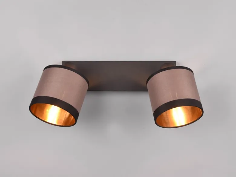 LED Wand- & Deckenstrahler mit Stoffschirmen in Taupe/Gold, Breite 35cm