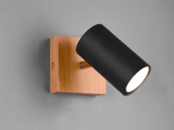 LED Wand- & Deckenstrahler Schwarz mit Holz, Breite 9cm