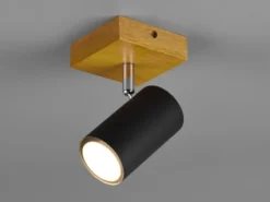 LED Wand- & Deckenstrahler Schwarz mit Holz, Breite 9cm
