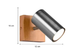 LED Wand- & Deckenstrahler Silber mit Holz, Breite 9cm