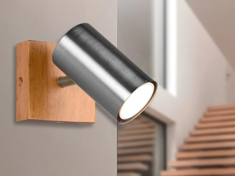 LED Wand- & Deckenstrahler Silber mit Holz, Breite 9cm
