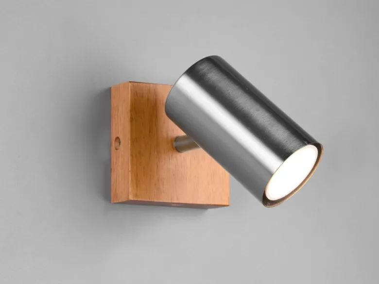 LED Wand- & Deckenstrahler Silber mit Holz, Breite 9cm