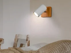 LED Wand- & Deckenstrahler Weiß mit Holz, Breite 9cm
