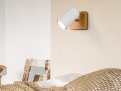 LED Wand- & Deckenstrahler Weiß mit Holz, Breite 9cm