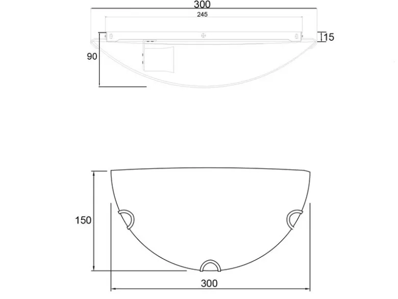 LED Wandlampe halbrund Glas Weiß, Breite 30cm