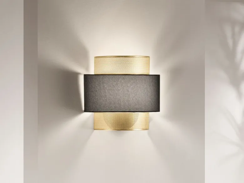 LED Wandlampe Metall Gold mit Stoffblende Schwarz, Breite 25cm