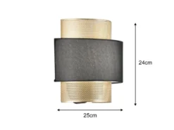 LED Wandlampe Metall Gold mit Stoffblende Schwarz, Breite 25cm