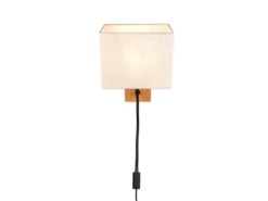 LED Wandlampe mit Leselampe Schalter & Stecker, Holz mit Stoffschirm H: 30cm