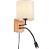 LED Wandlampe mit Leselampe Schalter & Stecker, Holz mit Stoffschirm H: 30cm